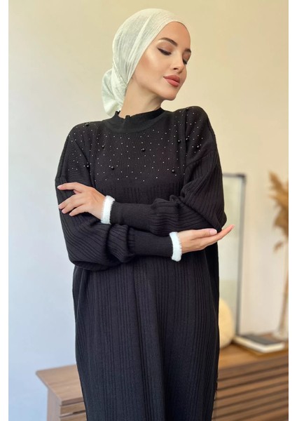 Bal Kol Incili Tesettür Triko Elbise modelleri