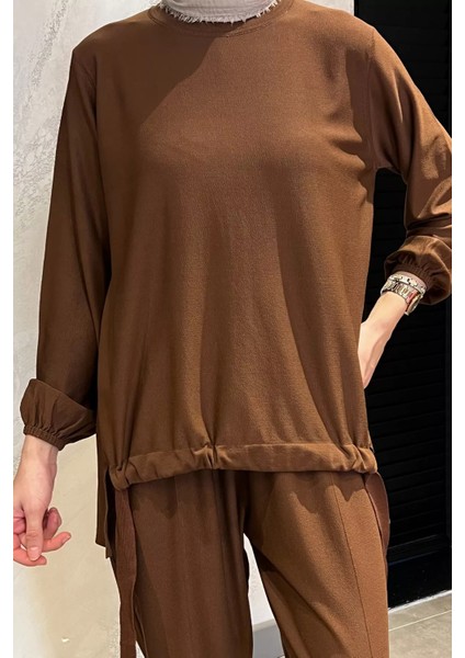 Kadın Etek Ucu Büzgülü Tunik Pantol Soğuk Iplik Ikili Takım modelleri