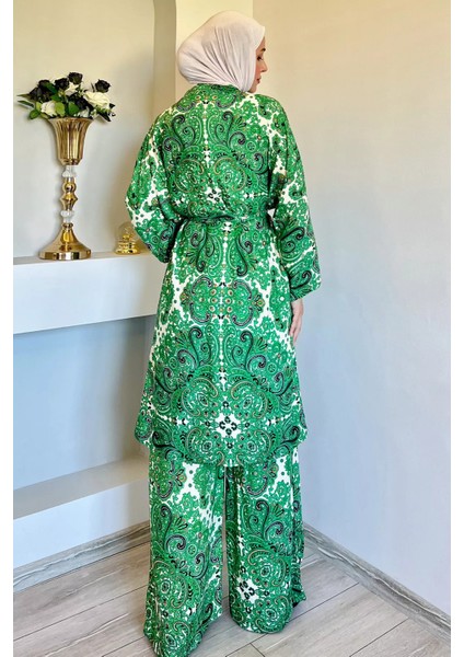 Desenli Tesettür Visk Kimono Ikili Takım fırsatları