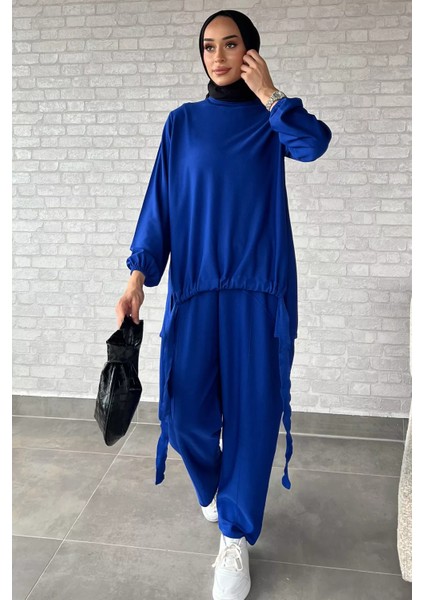 Kadın Etek Ucu Büzgülü Tunik Pantol Soğuk Iplik Ikili Takım