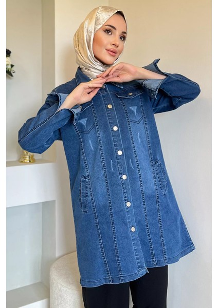 Slim Fit Tesettür Kot Jean Ceket