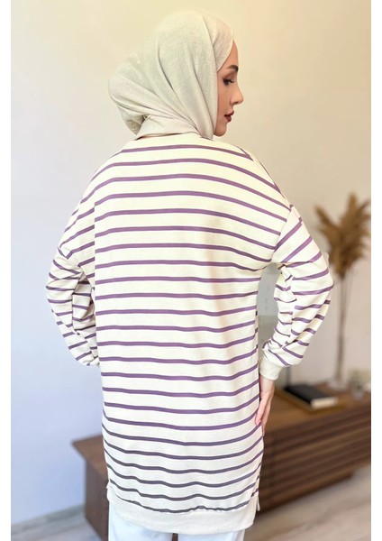 Kadın Tesettür Çizgili Yan Yırtmaçlı Tunik fırsatları