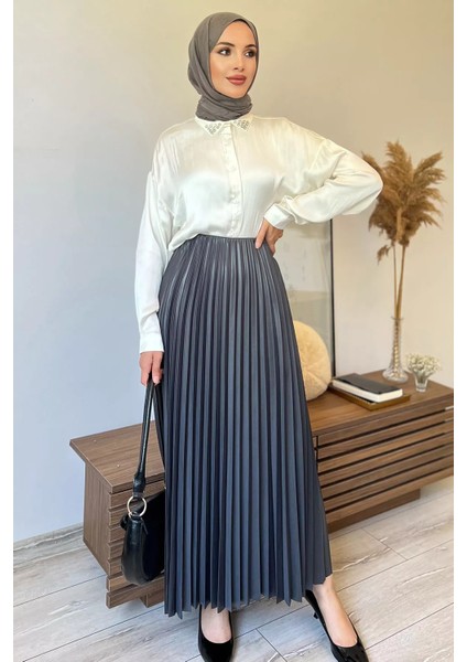 Bel Lastikli Pileli Tesettür Etek