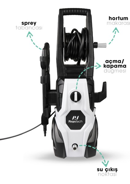 VCR-100P Yüksek Basınçlı Oto Yıkama Makinesi - 150 Bar Hortumlu ve Sprey Tabancalı