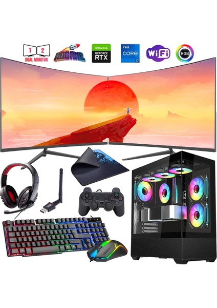 I7 14700F 32GB Ddr4 1tb M2 8gb RTX4060 Çift 24" 100Hz Mon. Oyun Bilgisayarı (Gaming Set)