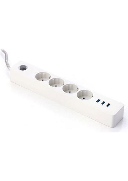 Termal Akım Korumalı 4 Priz 3 USB Girişli Uzatma Kablosu Güç ve Şarj (4825)