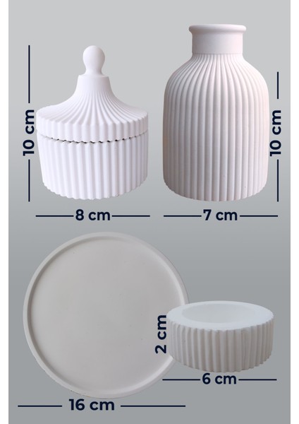 Minimal Beyaz Beton Dekoratif Set. Vazo, Sunum Tepsisi, Kapaklı Kutu, Mini Mumluk ve Mini Çiçeklik fiyatları