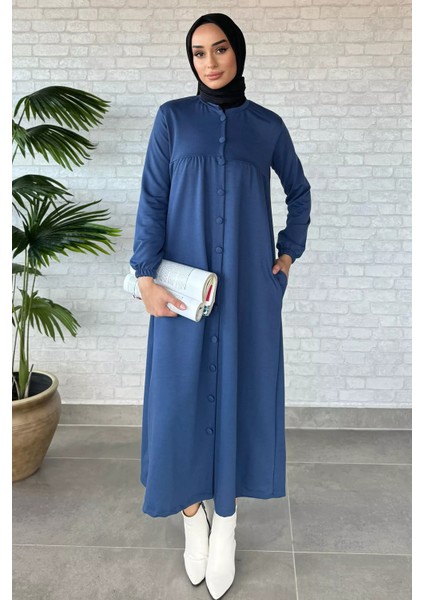 Boydan Düğmeli Cepli Tesettür Elbise P-00013105