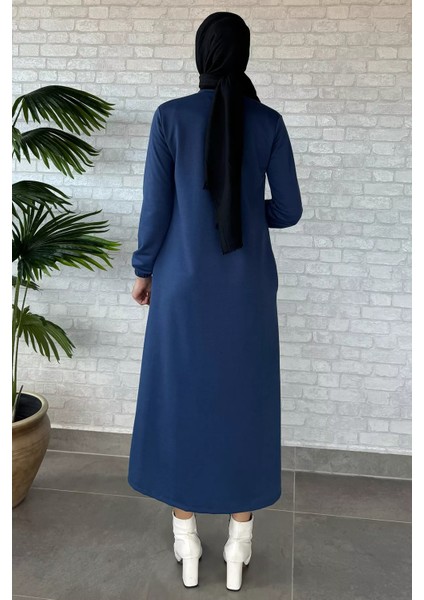 Boydan Düğmeli Cepli Tesettür Elbise P-00013105