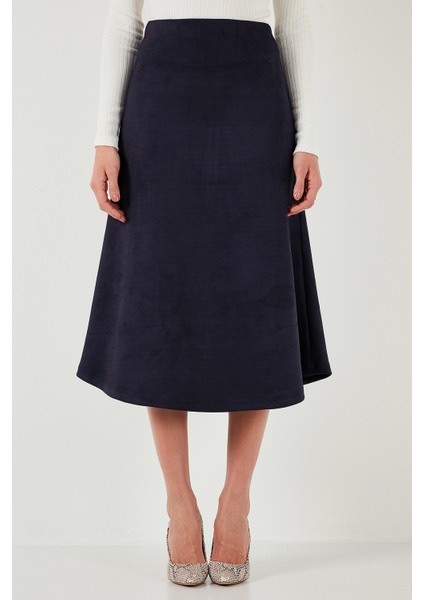 Streç Regular Fit Yüksek Bel Midi Boy Süet Çan Etek Bayan Etek 5866180 modelleri