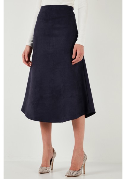 Streç Regular Fit Yüksek Bel Midi Boy Süet Çan Etek Bayan Etek 5866180 fırsatları