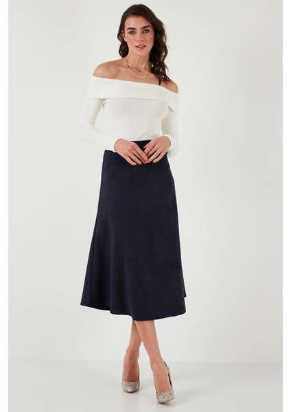 Streç Regular Fit Yüksek Bel Midi Boy Süet Çan Etek Bayan Etek 5866180 indirimleri