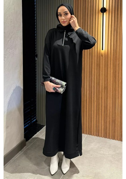 Yarım Fermuarlı Tesettür Elbise