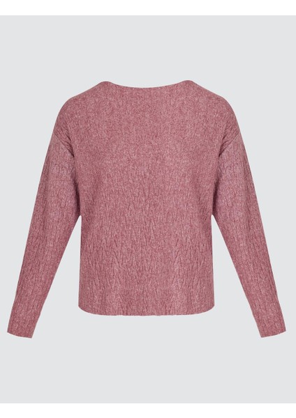 Bordo Melanj Uzun Kollu Kayık Yaka Örme Sweatshirt