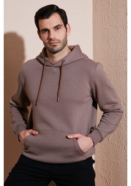 Slim Fit Kapüşonlu Kanguru Cepli Içi Tüylü Yumuşak Şardonlu Sweat Erkek Sweat 5905281