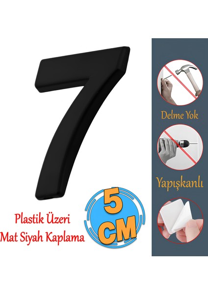 Yapışkanlı Kapı Numarası Küçük Boy 50 mm 5 cm Numara 7 Rakam Yedi Sayı Siyah Renk Numaralar 1 Adet