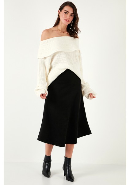 Streç Regular Fit Yüksek Bel Midi Boy Süet Çan Etek Bayan Etek 5866180