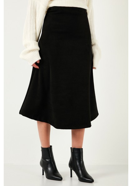 Streç Regular Fit Yüksek Bel Midi Boy Süet Çan Etek Bayan Etek 5866180 fiyatları