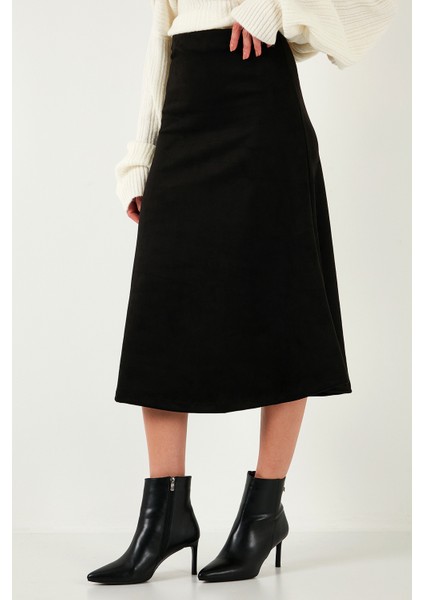 Streç Regular Fit Yüksek Bel Midi Boy Süet Çan Etek Bayan Etek 5866180 fırsatları