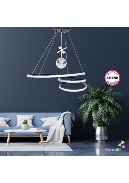 3 Renk Yanabilen Şeker Camlı Modern Ledli Avize