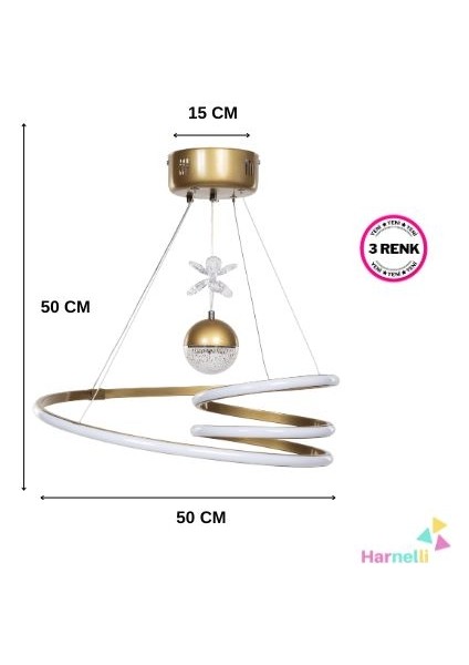 3 Renk Yanabilen Şeker Camlı Modern Ledli Avize