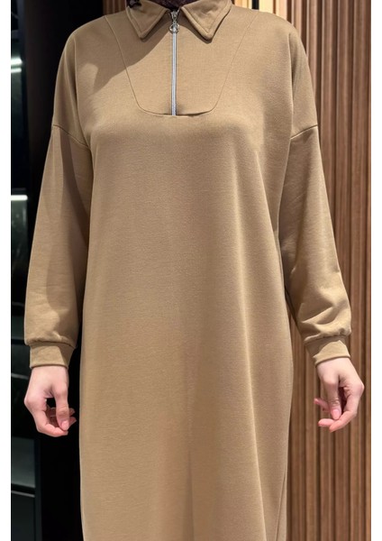 Yarım Fermuarlı Tesettür Elbise