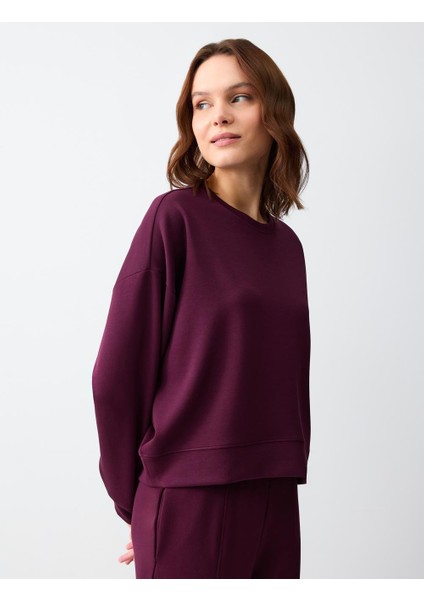 Sumak Rahat Kesim Bisiklet Yaka Uzun Kollu Örme Sweatshirt