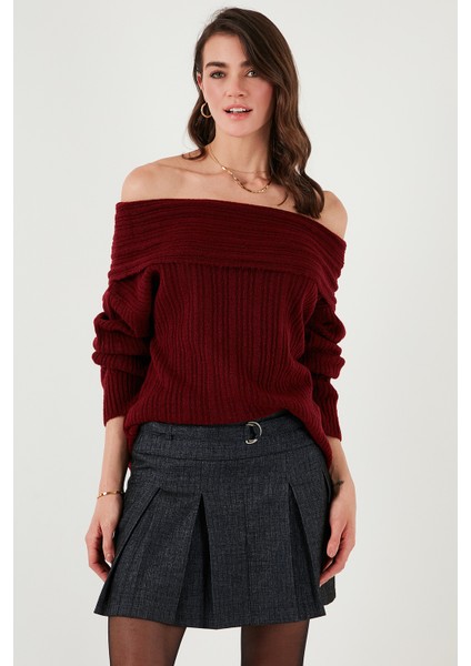 Oversize Fit Madonna Yaka Triko Kazak Bayan Kazak 4615216 fırsatları