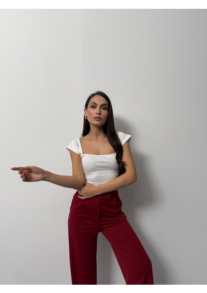 Kadın Crop Tişört Kısa Kollu Kare Yaka Basic Tişört modelleri