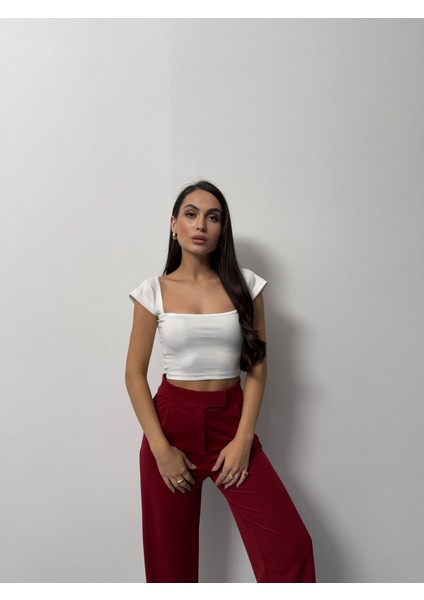Kadın Crop Tişört Kısa Kollu Kare Yaka Basic Tişört fırsatları