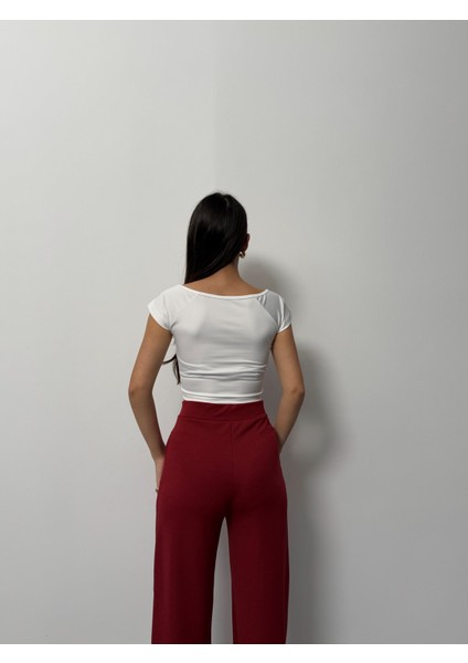 Kadın Crop Tişört Kısa Kollu Kare Yaka Basic Tişört indirimleri