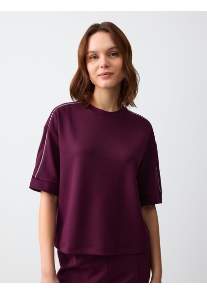 Sumak Bisiklet Yaka Düz Kesim Kısa Kollu Örme Sweatshirt
