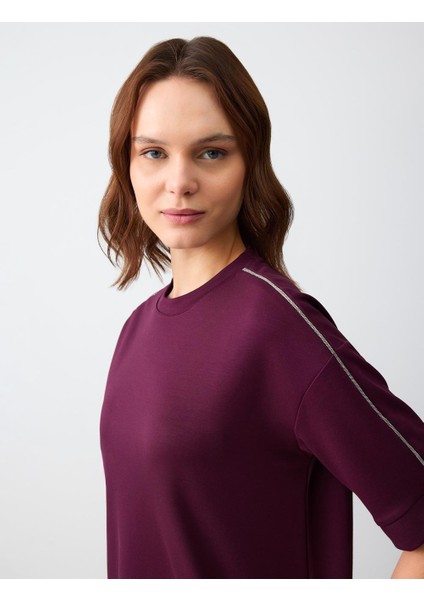 Sumak Bisiklet Yaka Düz Kesim Kısa Kollu Örme Sweatshirt