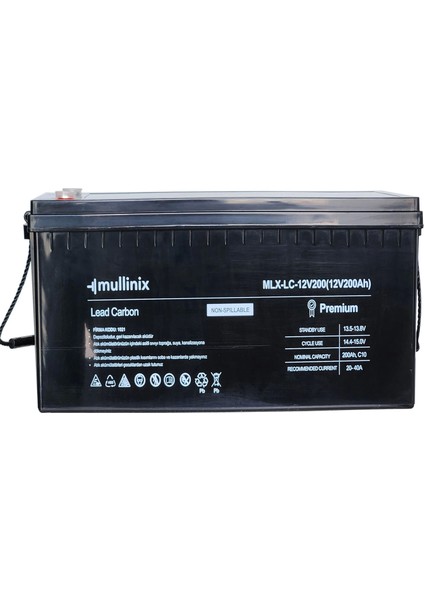 12V 200AH %50 Dod 2900 Derin Döngü Kurşun Karbon Akü