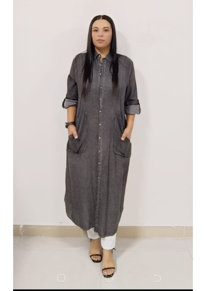 Büyük Beden Tesettüre Uygun % 100 Yıkamalı Pamuk Kumaş 120 cm Boyda Boydan Düğmeli Elbise/kap/ferace