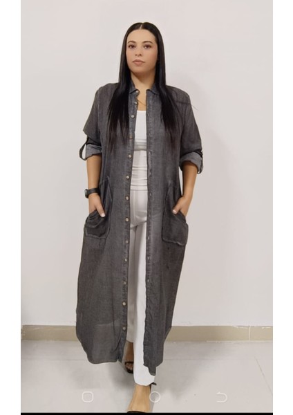 Büyük Beden Tesettüre Uygun % 100 Yıkamalı Pamuk Kumaş 120 cm Boyda Boydan Düğmeli Elbise/kap/ferace modelleri