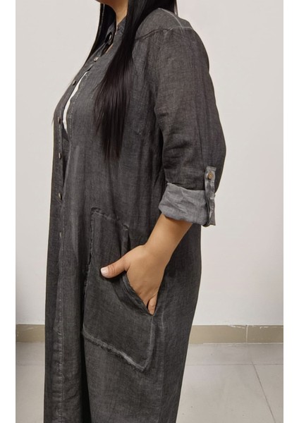 Büyük Beden Tesettüre Uygun % 100 Yıkamalı Pamuk Kumaş 120 cm Boyda Boydan Düğmeli Elbise/kap/ferace fırsatları