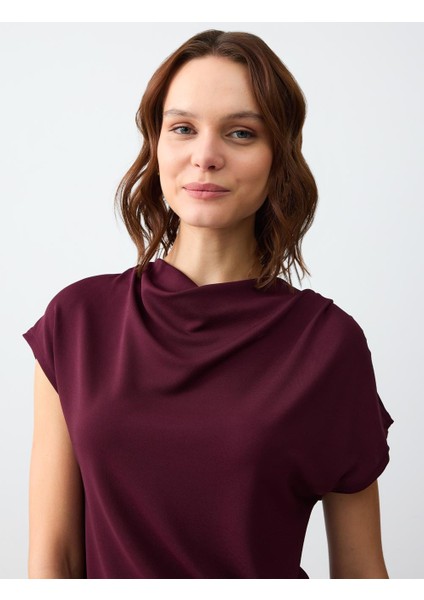 Sumak Rahat Kesim Dökümlü Yaka Kısa Kollu Midi Elbise fırsatları