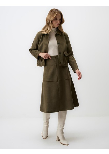 Haki Rahat Kesim Örme Süet Midi Etek fiyatları