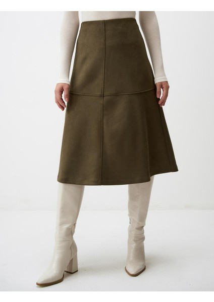 Haki Rahat Kesim Örme Süet Midi Etek fırsatları