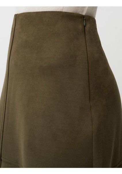 Haki Rahat Kesim Örme Süet Midi Etek indirimleri