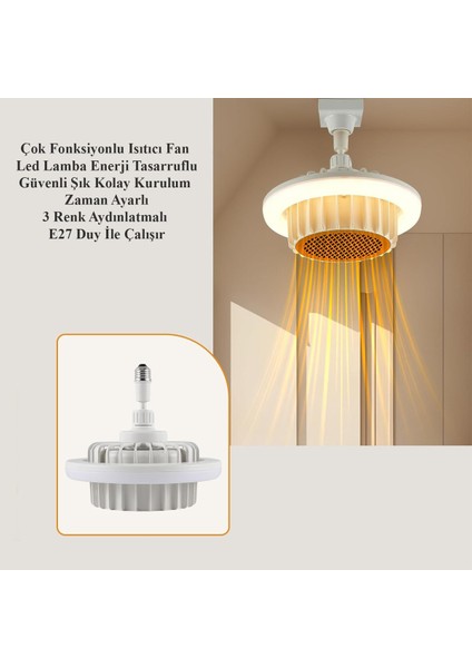 Isıtıcı Fan LED Lamba Çok Fonksiyonlu E27 Duy ile Kolay Kurulum