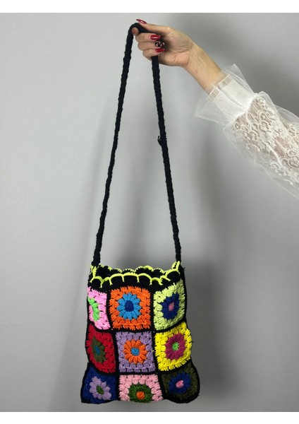 El Örgüsü Renkli Kadın Çanta Heybe Çanta 30X25 cm