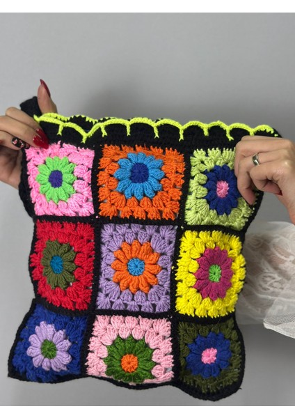 El Örgüsü Renkli Kadın Çanta Heybe Çanta 30X25 cm fiyatları