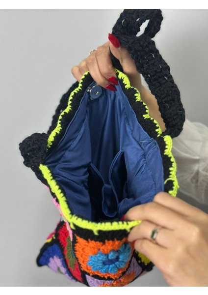 El Örgüsü Renkli Kadın Çanta Heybe Çanta 30X25 cm modelleri