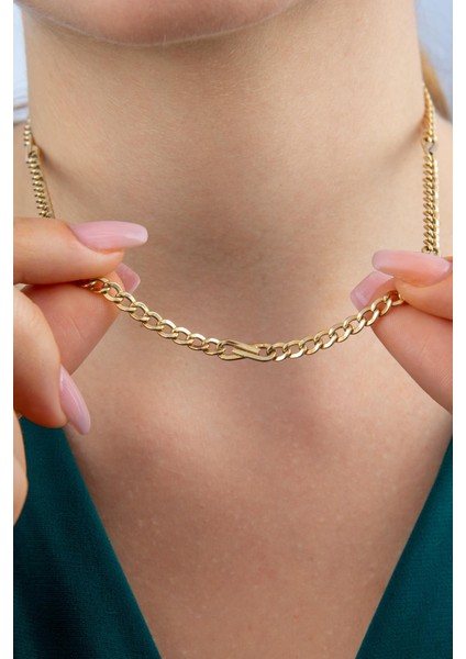 14 Ayar Altın Gurmet Zincirde Fiyonk Detaylı Kolye 3.90 mm modelleri