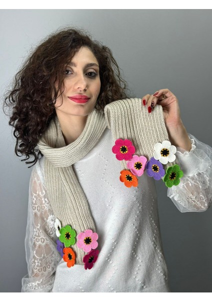 El Örgüsü Kabartma Çiçekli Tasarım Kadın Atkı Boyunluk 160X15 cm fiyatları