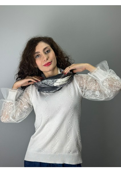 Füme Renkli Triko Kadın Fular Boyunluk Atkı 80X50 cm modelleri