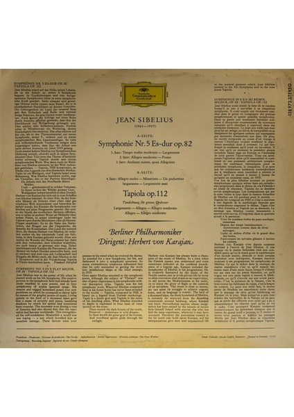 Jean Sibelius – Herbert Von Karajan · Berliner Philharmoniker ‎– Symphonie Nr. 5 Op. 82 • Tapiola Op. 112 1967 Baskı (Plak)