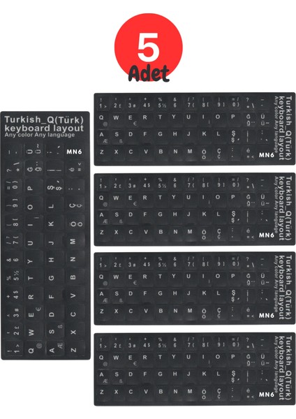 MTRQ Türkçe Q Klavye Sticker/Silinmez-Laptop Pc Uymlu-5 Adet/Türkçe Q Sticker